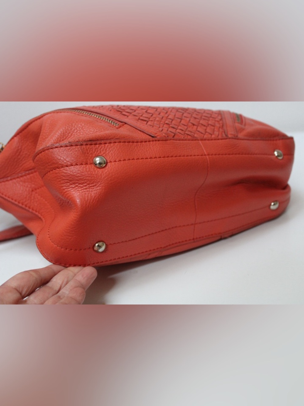 b. makowsky Woven Leather Hobo in Orange with Gold Hardware - Picture 12 of 13